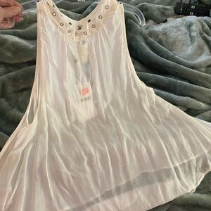 Elegant Cream Tank Top with Metal Accents